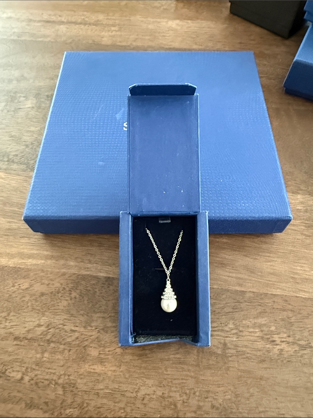 Swarovski Gold Tone Pearl Drop Necklace with Crystal Accents